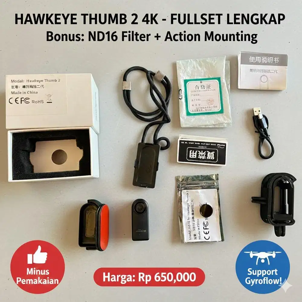 Camera Hawkeye Thumb 2 4k (ND16 filter + action mounting) - Action Cam
