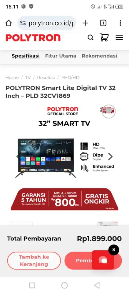 Tv Polytron 32 smart TV jual cepat