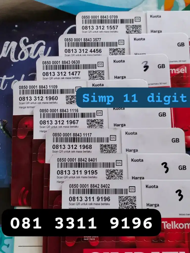 11 DIGIT KARTU SIMPATI BARU KUOTA NASIONAL 3 GB BERLAKU 1 BULAN.