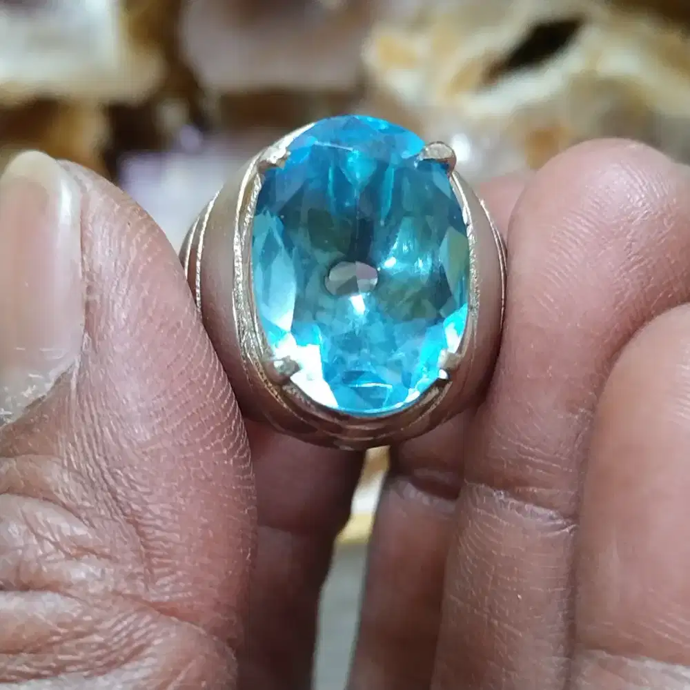 Cincin permata blue topaz blue sky plus memo