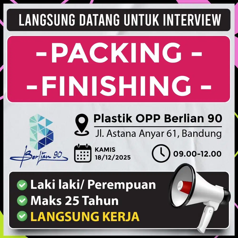 DIBUTUHKAN SEGERA, KARYAWAN PACKING /FINISHING