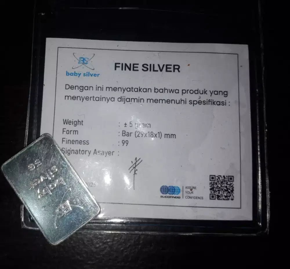 Perak batangan murni 5gr Fine 99,99 Baby Silver