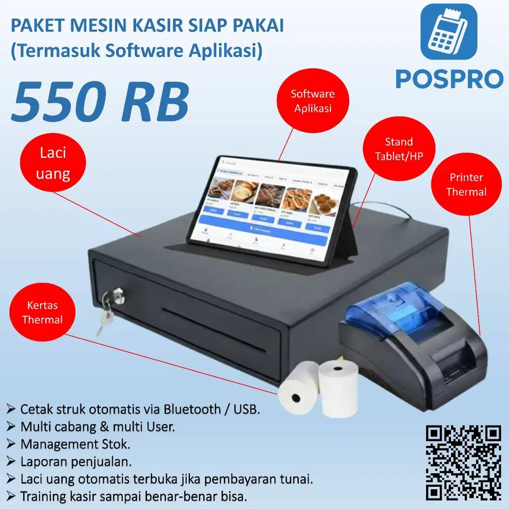 Paket mesin kasir (Sudah termasuk aplikasi)