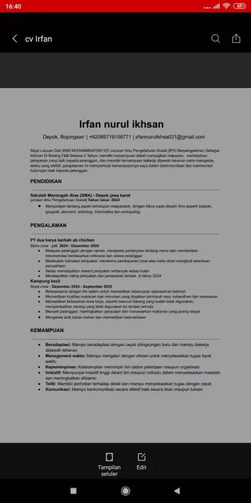 Saya sedang mencari pekerjaan