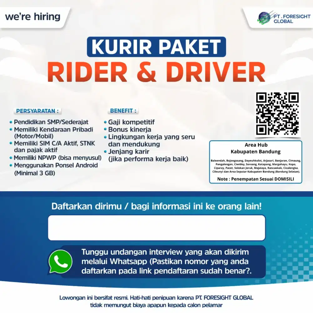 Lowongan Pekerjaan Rider & Driver