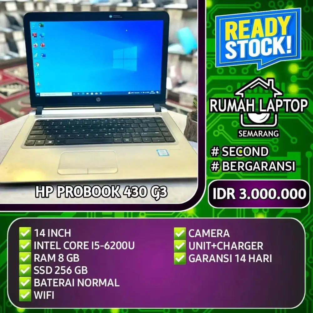 Laptop HP Probook 430 G3 (second). Core i5-6200U. RAM 8 GB. SSD 256 GB