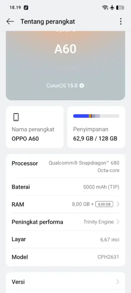 OPPO A60 Ram 8+4 256