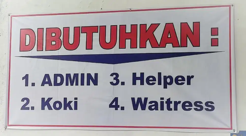 LOWONGAN KERJA KOKI,WAITERS,HELPER