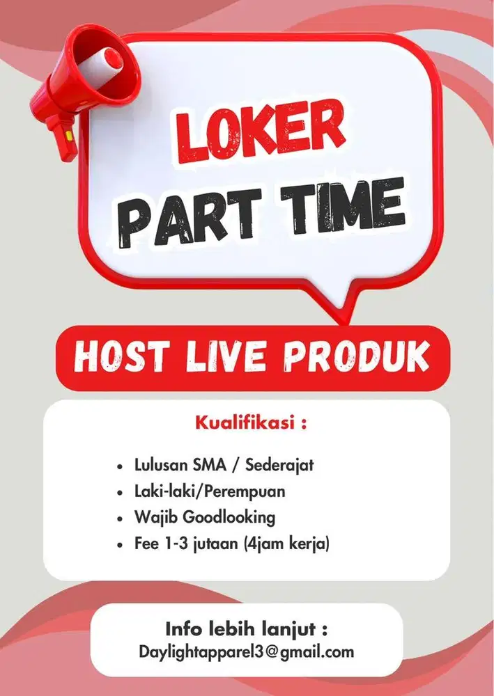 DIBUTUHKAN SEGERA - PART TIME HOST LIVE STREAMING