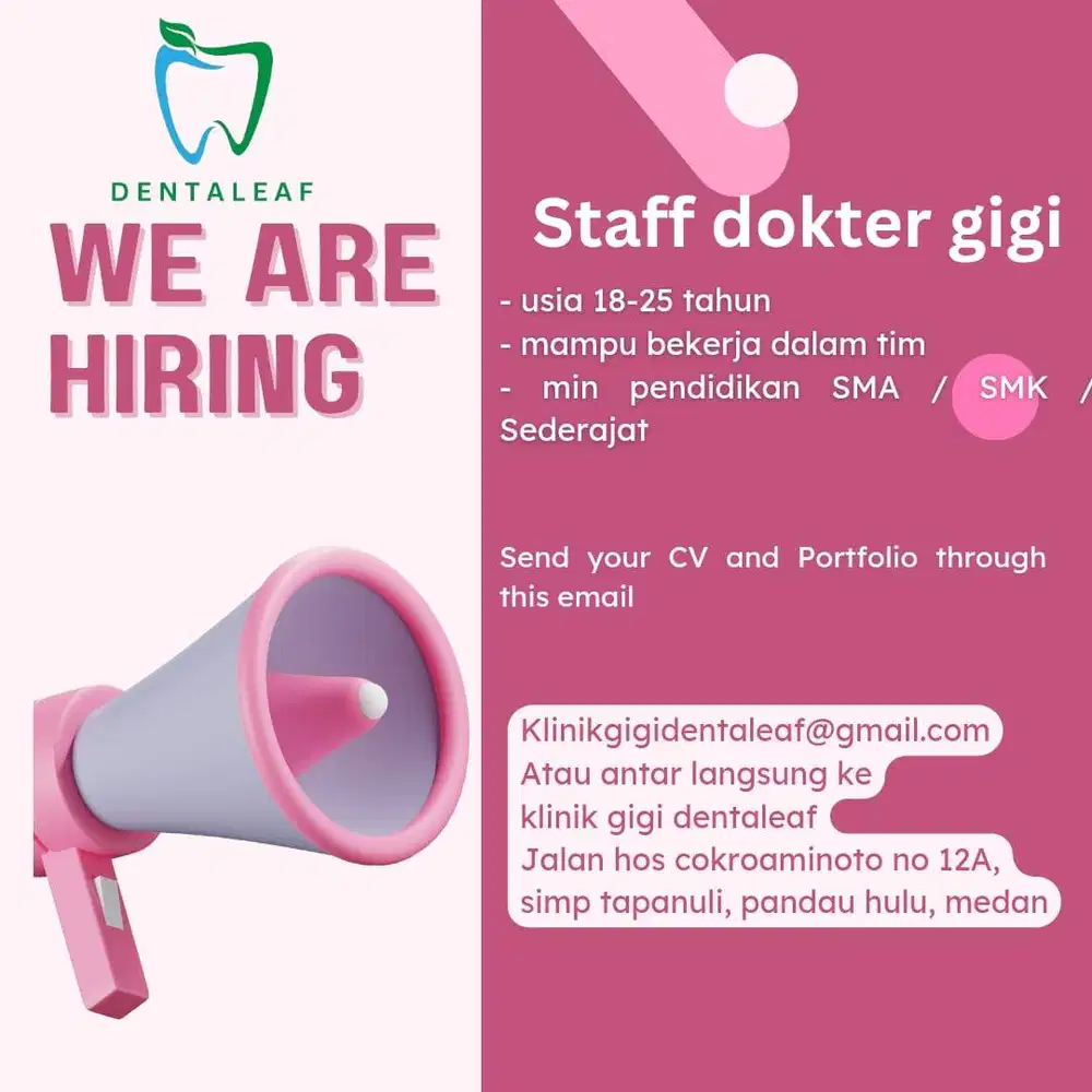 lowongan kerja asisten dokter gigi. diutamakan fresh graduate