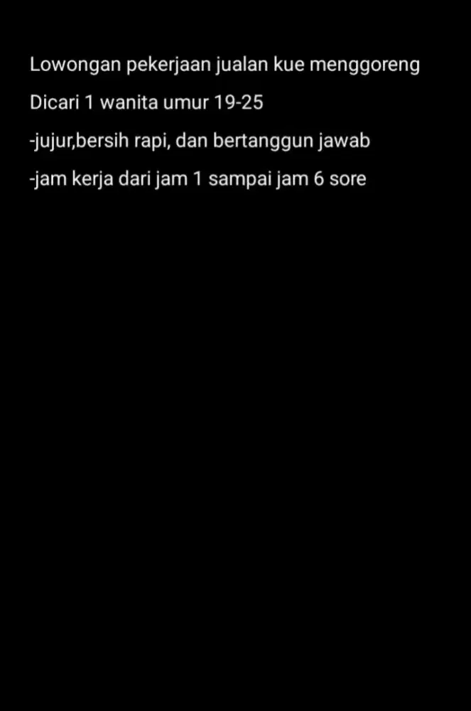 Lowongan kerja jualan kue/menggoreng