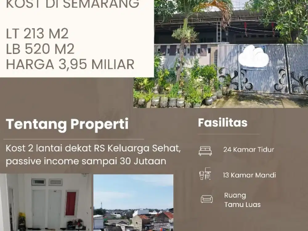 Kost dijual di Semarang, dekat RS Keluarga sehat, passive income sampai 30jutaan