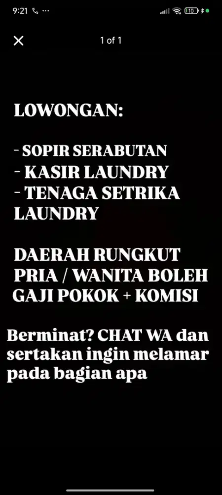 DICARI TENAGA SETRIKA DAN KURIR LAUNDRY