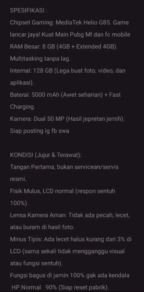 DIJUAL CEPAT - Vivo RAM 8/128 GB