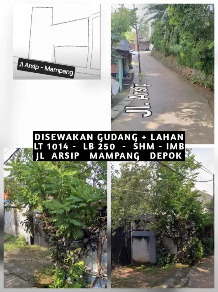 DISEWAKAN GUDANG JALAN ARSIP KEL MAMPANG KEC PANCORAN MAS KOTA DEPOK