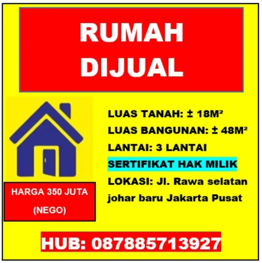 Rumah Bagus 3 Lantai Siap Huni Di Kp. Rawa Jakarta Pusat