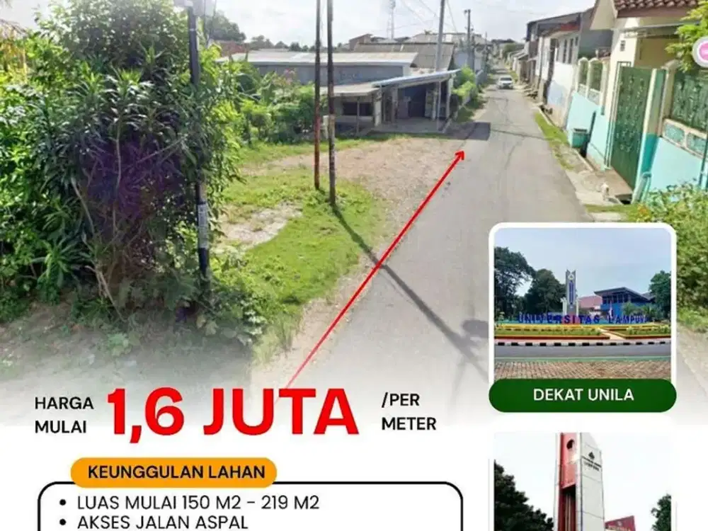 TANAH KAVLING PREMIUM STRATEGIS DEKAT KAMPUS UNILA POLINELA HARGA TERJANGKAU