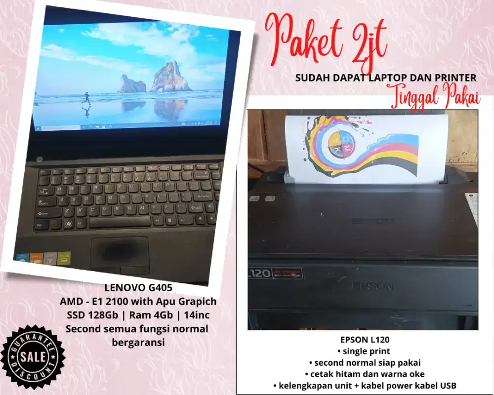 Paket Laptop dan Printer Second siap pakai Bergaransi