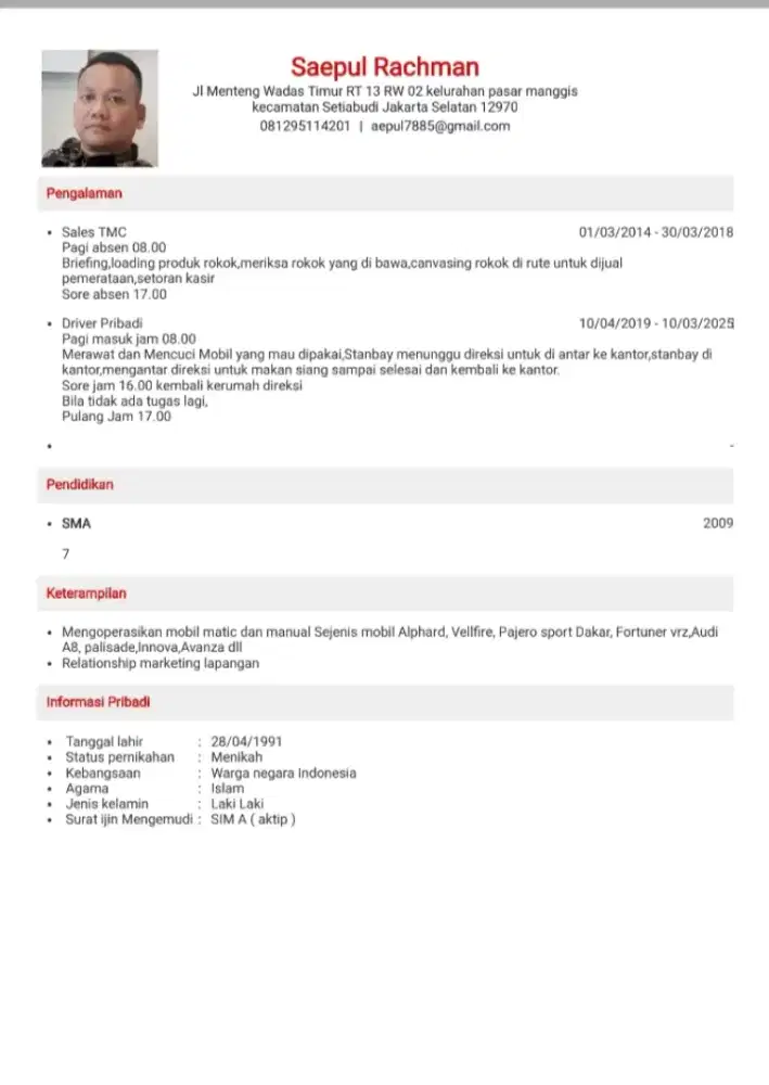 Driver pribadi/ kantor