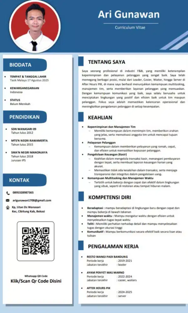 Cafi kerja  pengalaman f&b