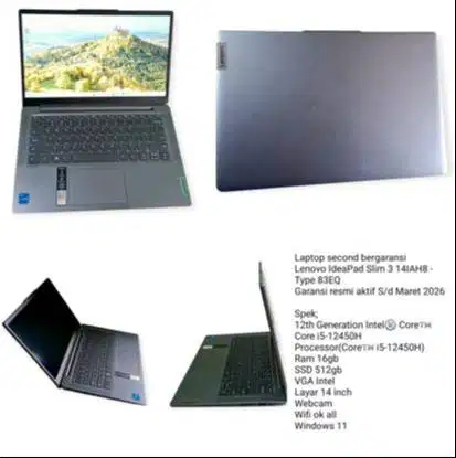 Lenovo Ideapad slim3 Intel Core i5 12450H/ Ram 16gb/ SSD 512gb garansi