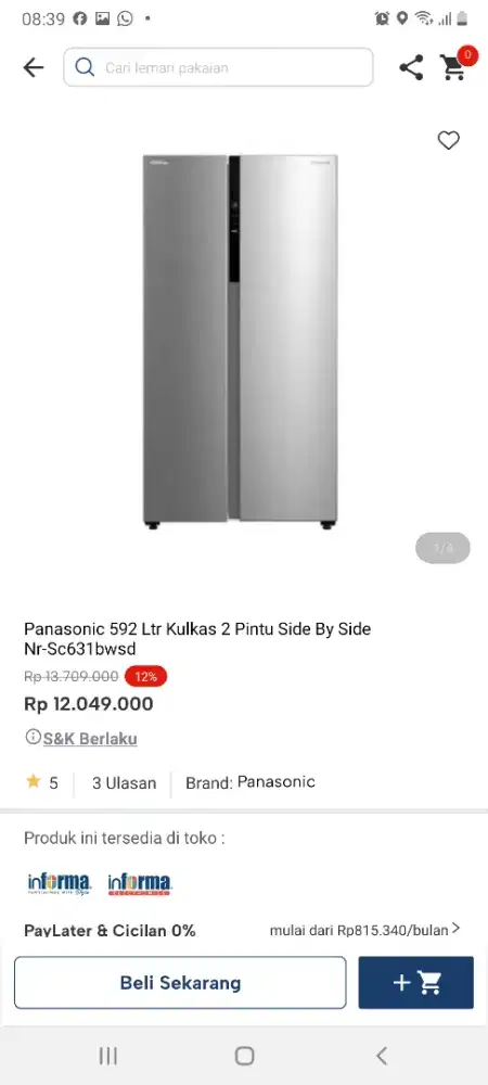 Panasonic kulkas sbs