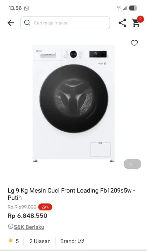 Promo mesin cuci lg kapaistas 8kg