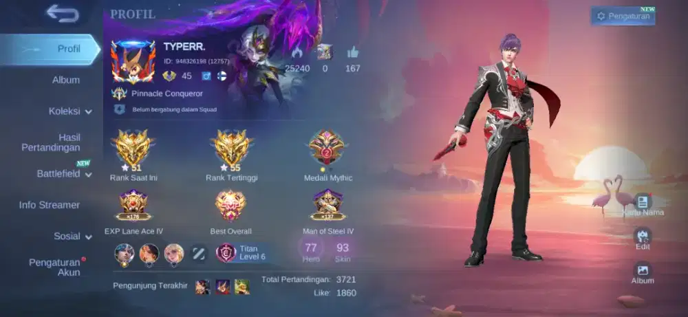 Jual akun mobile legend ex glory