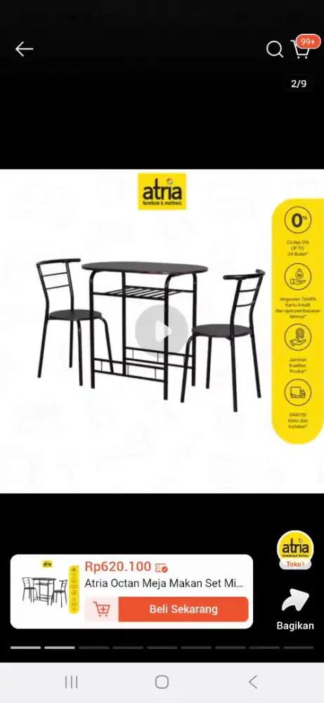 Meja makan dengan 2 kursi (Brand Atria)