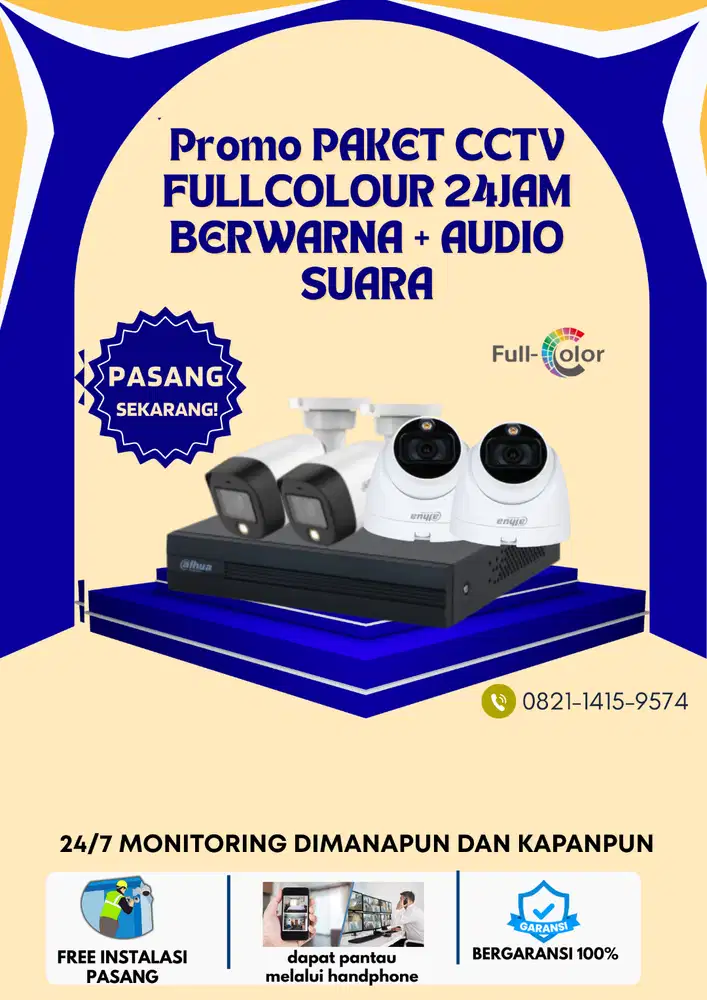 PAKET CCTV BERGARANSI 4 KAMERA FULLCOLOUR + AUDIO LENGKAP  PASANG