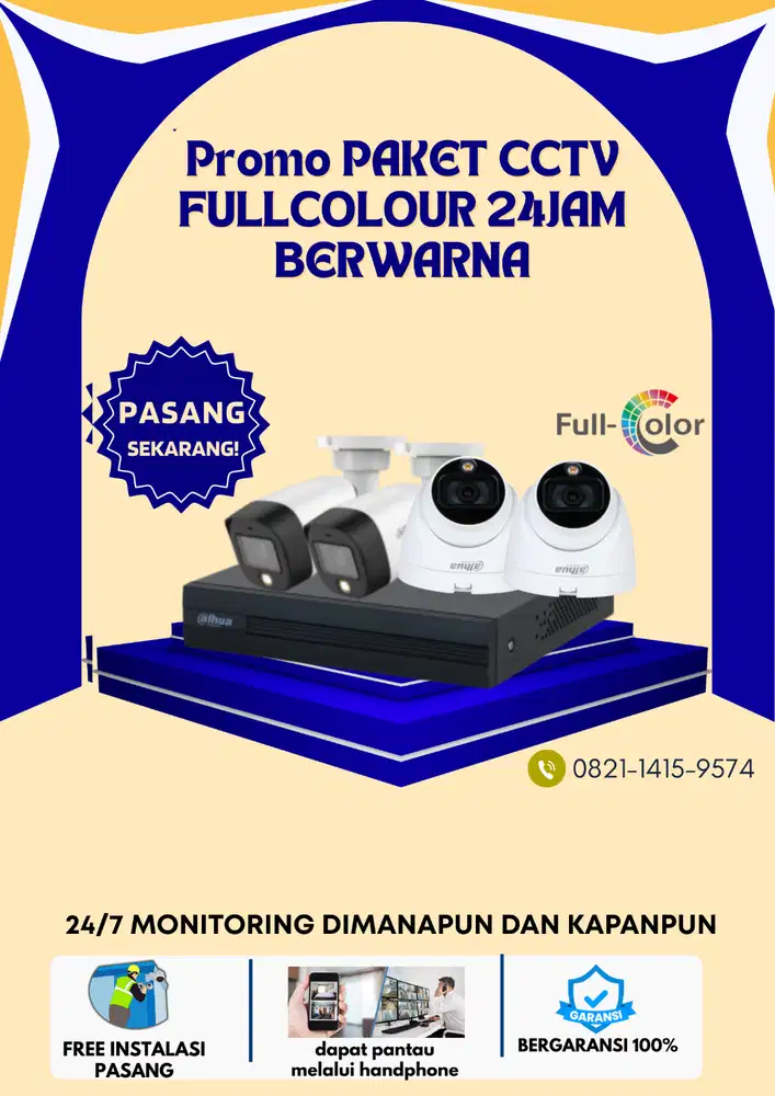 PAKET CCTV MURAH BERGARANSI 4 KAMERA FULLCOLOUR LENGKAP DENGAN PASANG