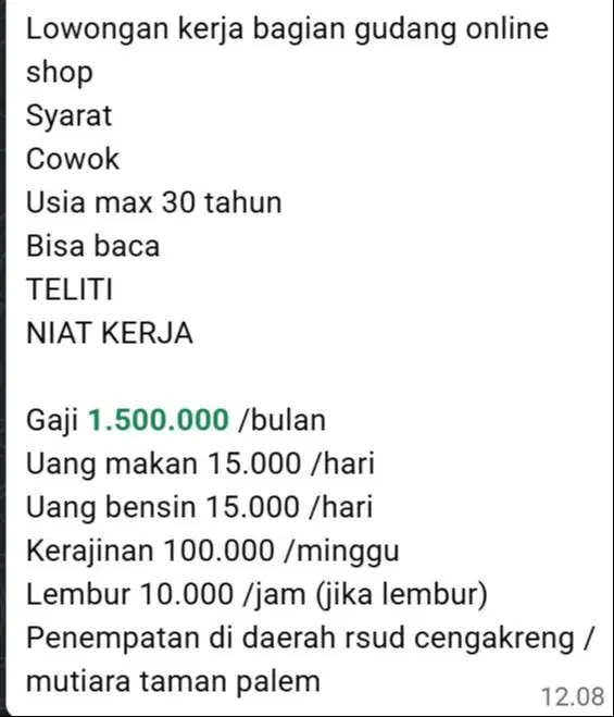 LOWONGAN KERJA BAGIAN GUDANG ONLINE SHOP