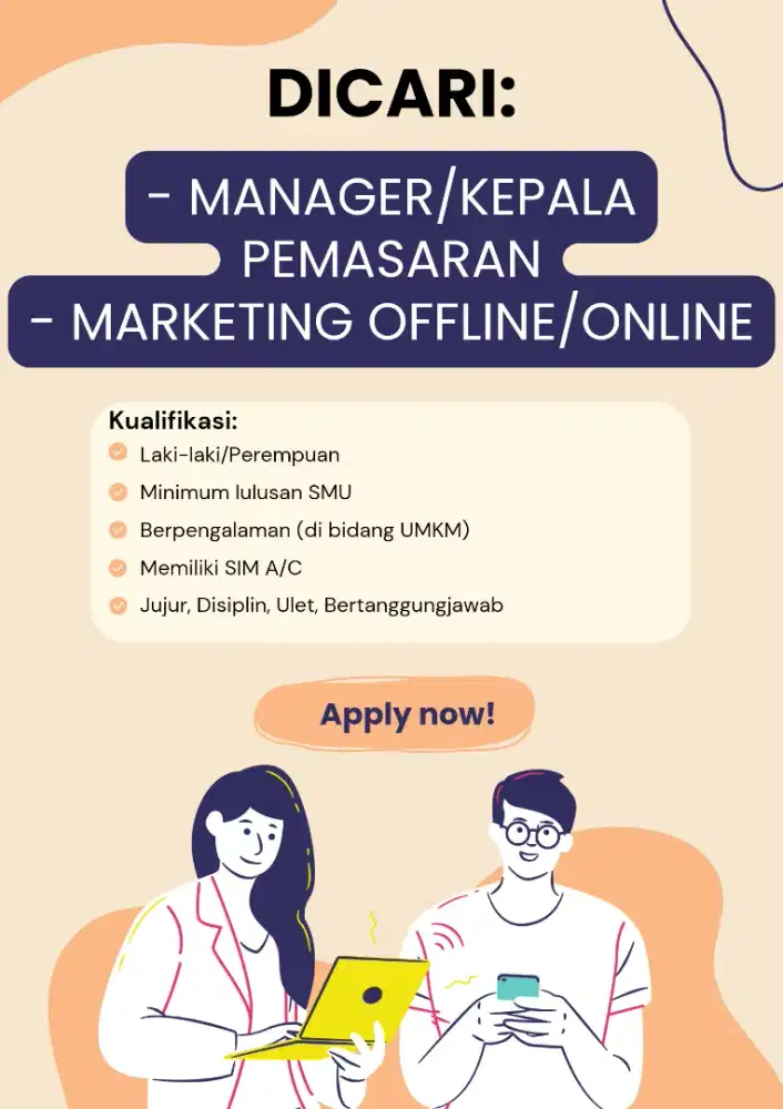 Dicari: Manager Pemasaran & Marketing Offline/Online