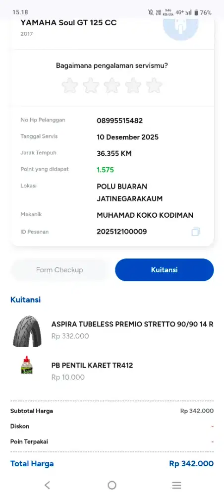 Mio soul GT 125 ban blkng baru ganti