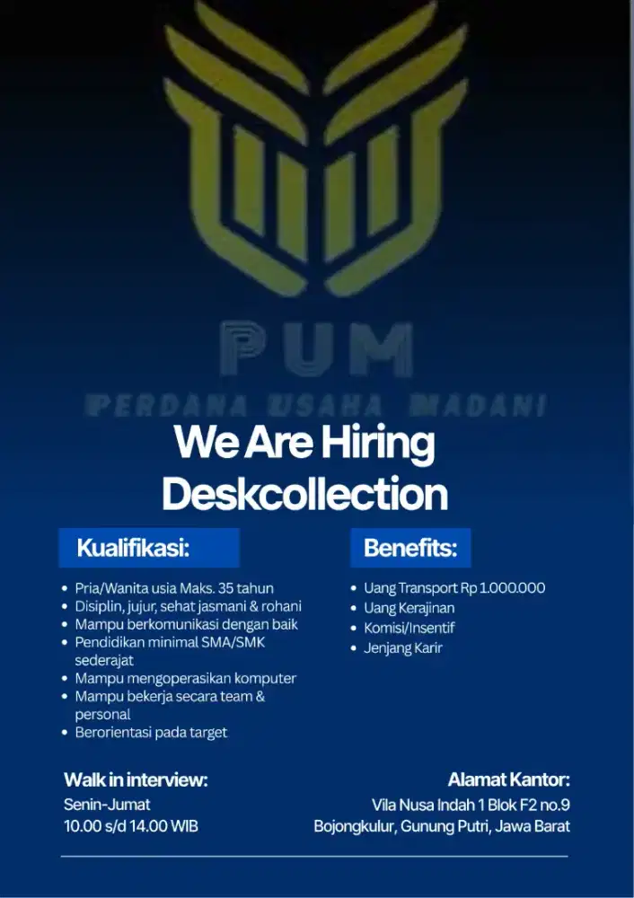 Lowongan kerja Descolection/staf penagihan