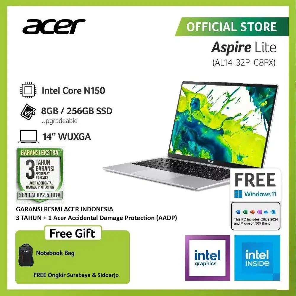 Acer Aspire Lite AL14-32P-38CX Intel N150 Ram 8GB 14WUXGA Garansi 3th