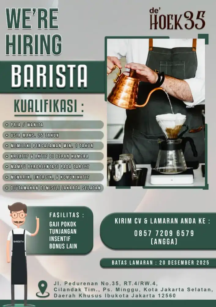 BARISTA, COOK, WAITERS, BAR JUICE