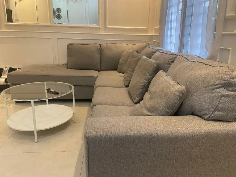 Ashley Calicho-7 Sofa L Sectional Fabric Kanan dan Kiri- Abu-abu