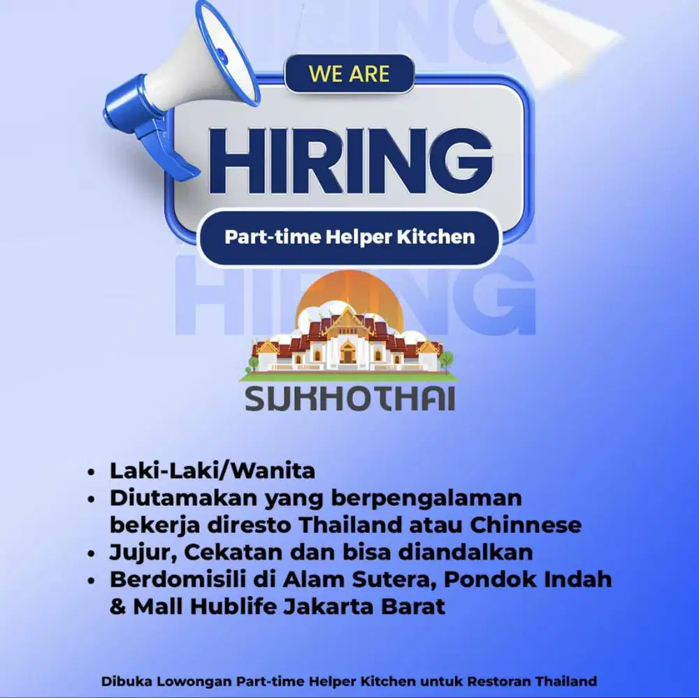 RESTO THAILAND HALAL membuka lowongan parttime
