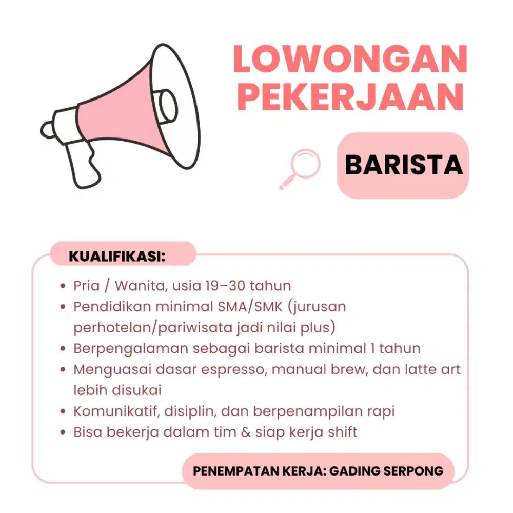 Loker Barista Resto NON HALAL