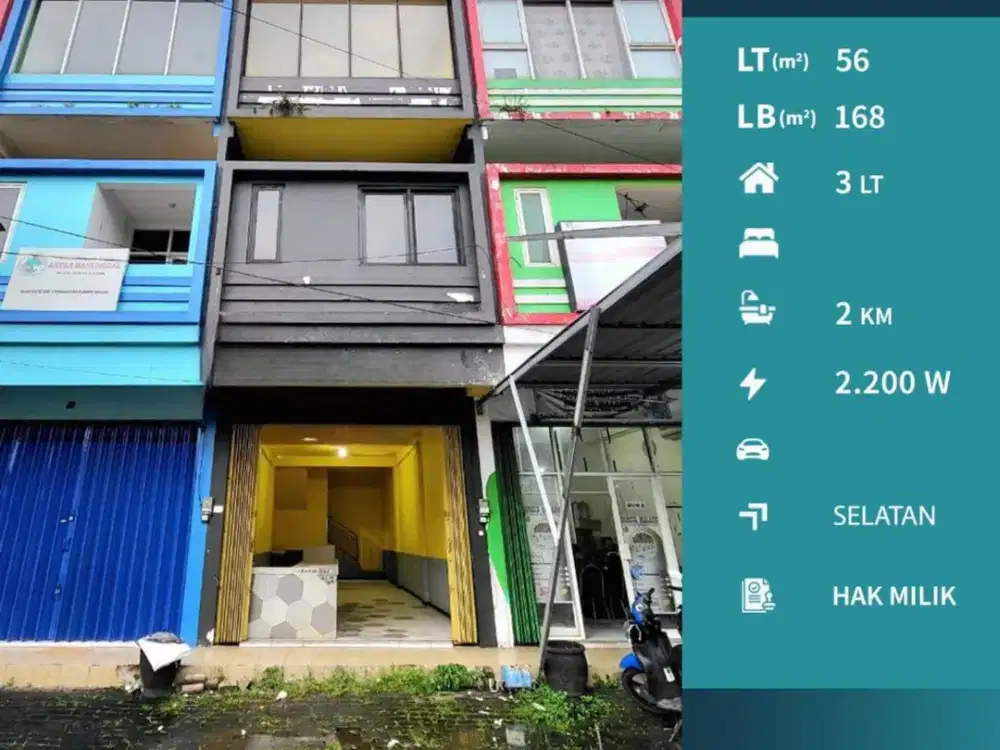 Harga Miring Dijual/Disewakan Ruko 3 Lantai di Jalan Raya Sulfat Malang