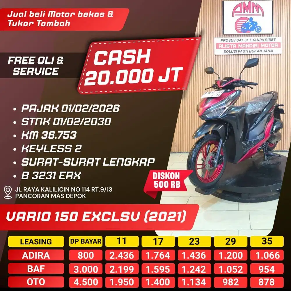 VARIO 150 EXCLSV 2021 DP 800 PAJAK HIDUP CC 0% KREDIVO TOKPED INDODANA