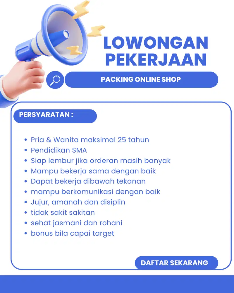 Lowongan Pekerjaan Packing dan Kemas Online shop