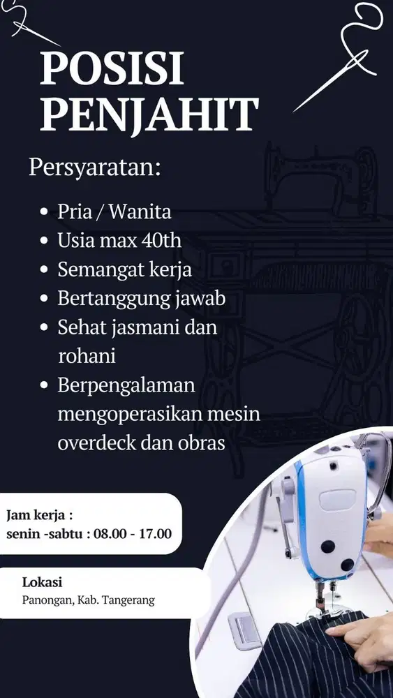 DIBUTUHKAN SEGERA PENJAHIT