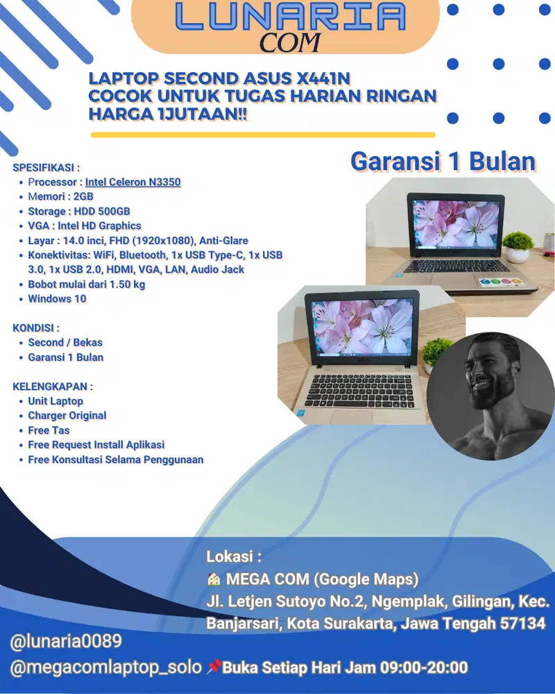 LAPTOP SECOND Asus X441N COCOK UNTUK TUGAS HARIAN RINGAN HARGA 1JUTAAN
