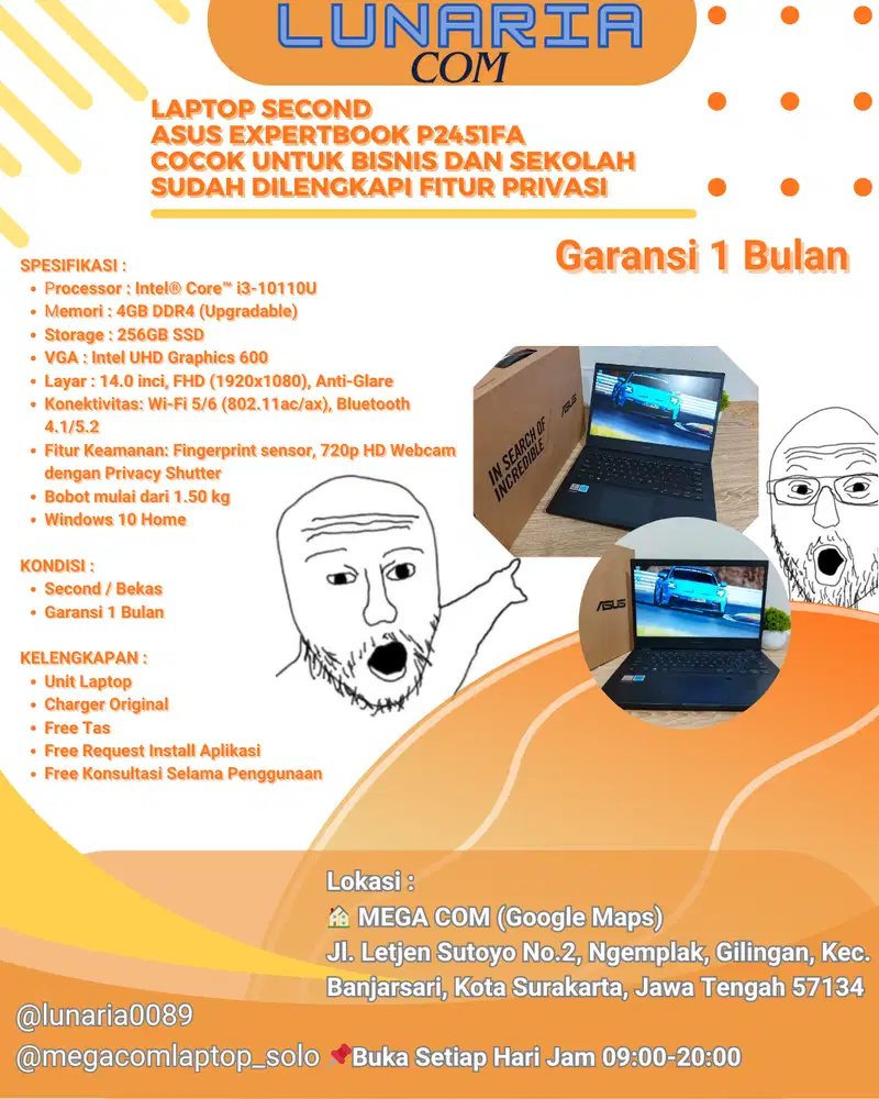 ASUS ExpertBook P2451FA SECOND LIKE NEW DENGAN FITUR PRIVASI TAMBAHAN