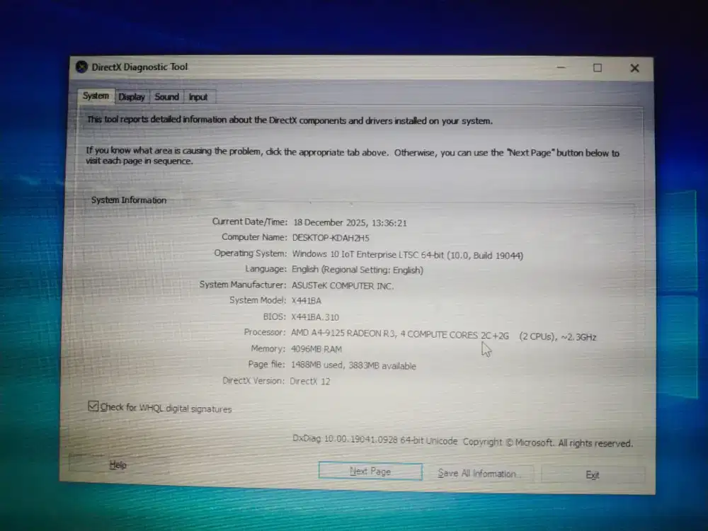 Laptop ASUS X441B Amd A4 Ram 4Gb Ddr4 Hardisk 1000Gb Siap Pakai mulus