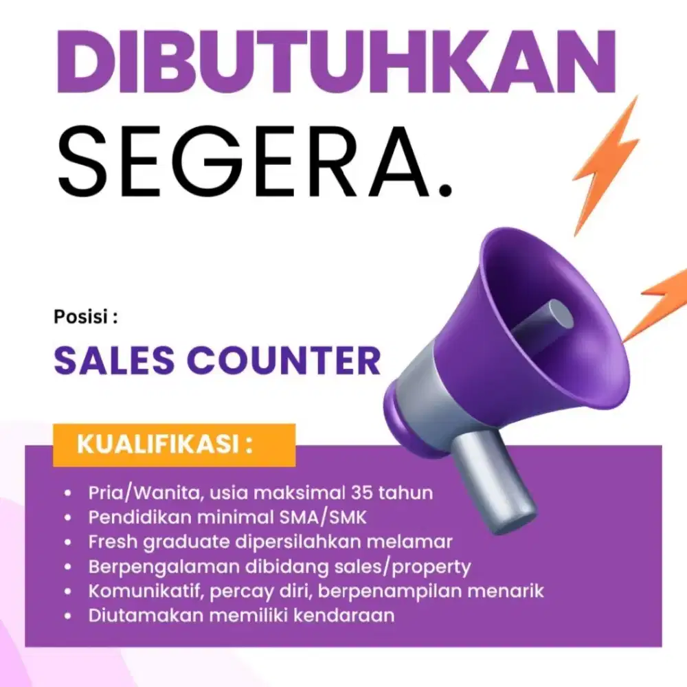 Lowongan Sales Counter Agent Property