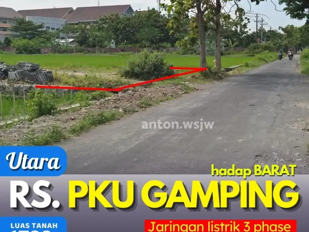 Tanah Bagus Jogja belakang RS PKU GAMPING Lt 1782 m² ld 11 SHM