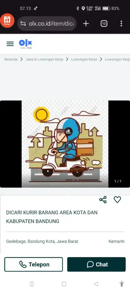 DICARI KURIR BARANG UNTUK AREA KOTA BEKASI DAN SEKITARNYA
